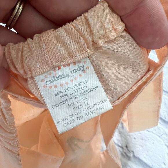 Vintage Cuties by Judy Romper Overall Peach Pink Dot Size 12 months Tulip Bow - Picture 5 of 6